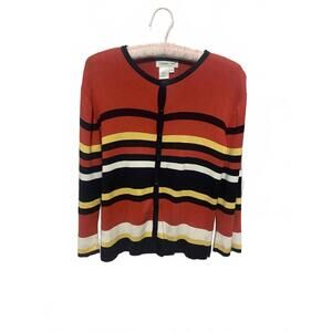 Vintage Silk Women's Striped Button-Up Cardigan Sweater XS Preppy Y2K